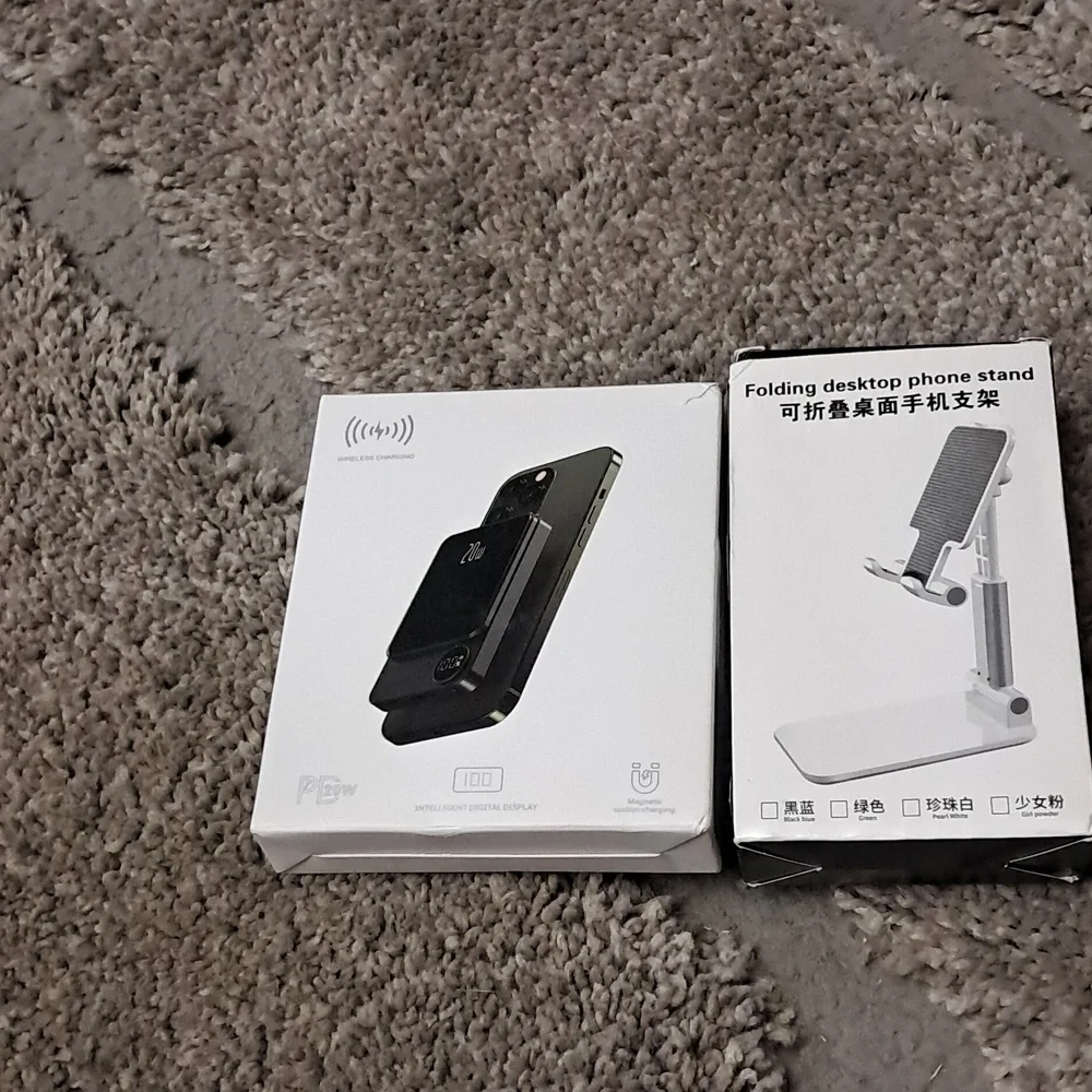 Folding Desktop Phone Stand & Purple Power Bank